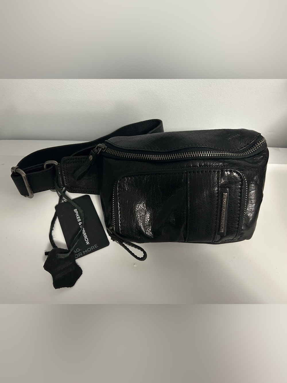 Spikes & Sparrow Black Leather Belt Bag